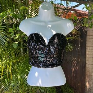 ENGLISH FACTORY Black Sequin Top size small